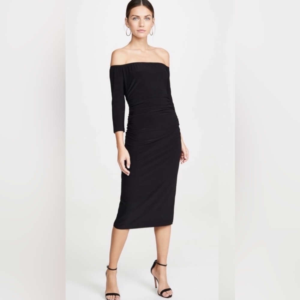 NEW Norma Kamali Off Shoulder Shirred Waist Dress